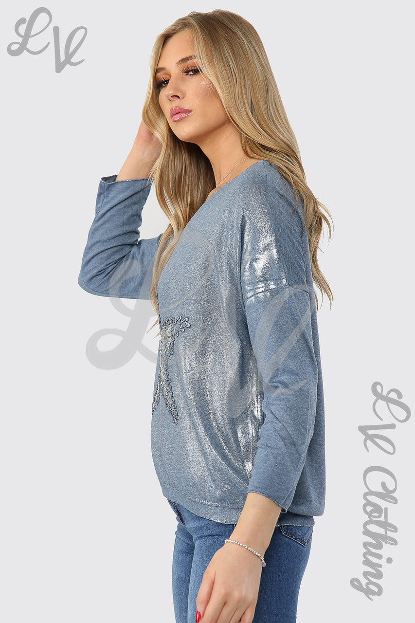 Dames Shimmer Zilveren Ster Geborduurde Top Jeans - Prijs per stuk £11.99