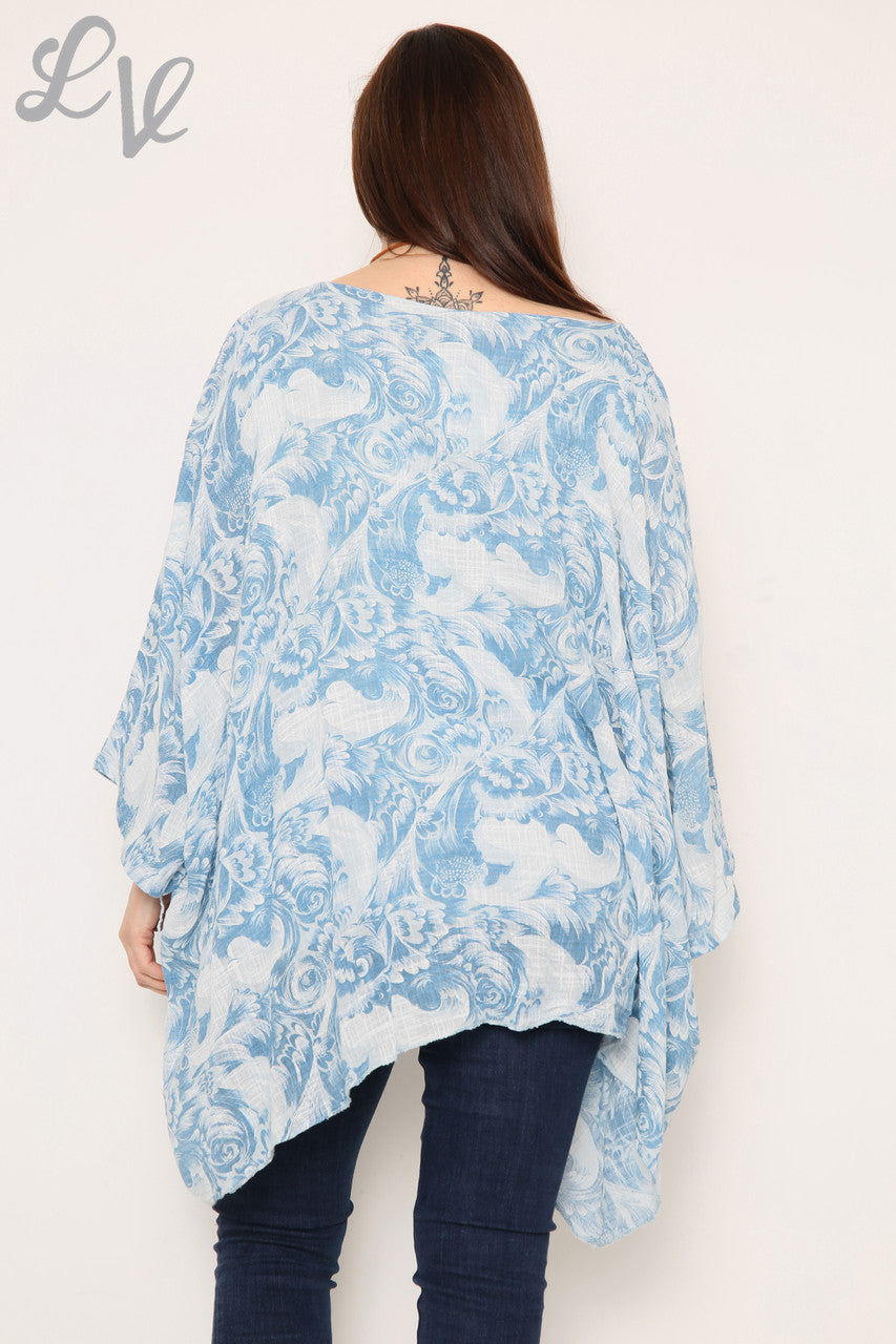Dames Barokprint Batwingtop Denim Eenheidsprijs € 12,99