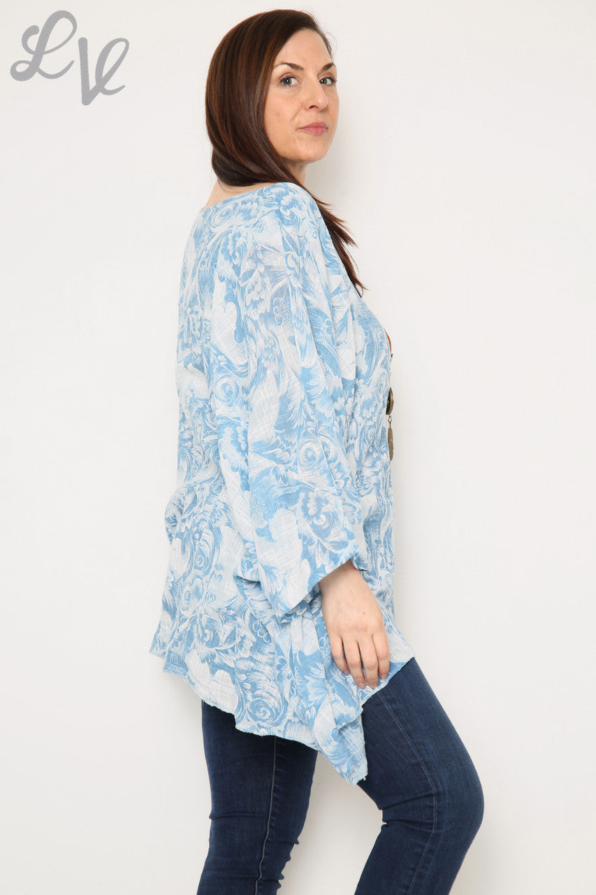 Dames Barokprint Batwingtop Denim Eenheidsprijs € 12,99
