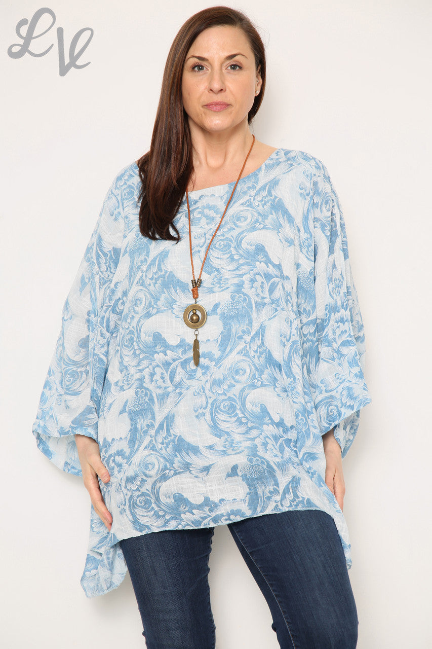 Dames Barokprint Batwingtop Denim Eenheidsprijs € 12,99