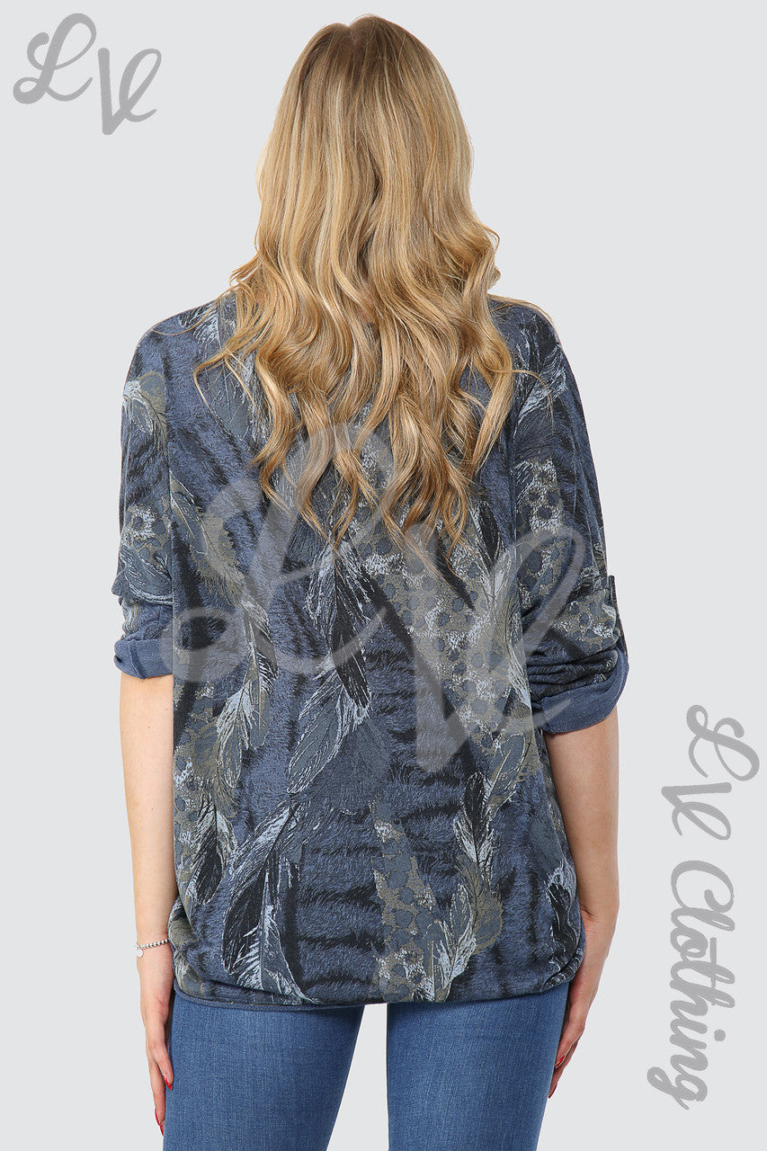 Dames Top met Mix Print en Halsketting Denim Stukprijs € 9,99