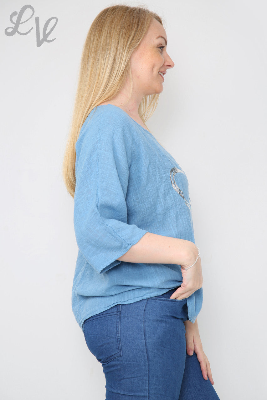 Ladies Double Foil Heart Top Denim Unit Price £7.99