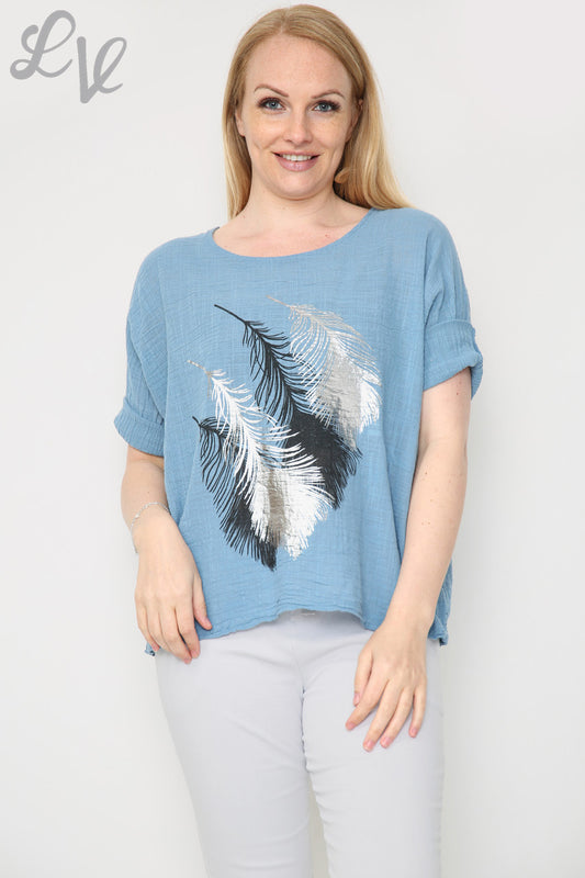 Ladies Foil Leaf Design Top Denim Unit Price £12.99
