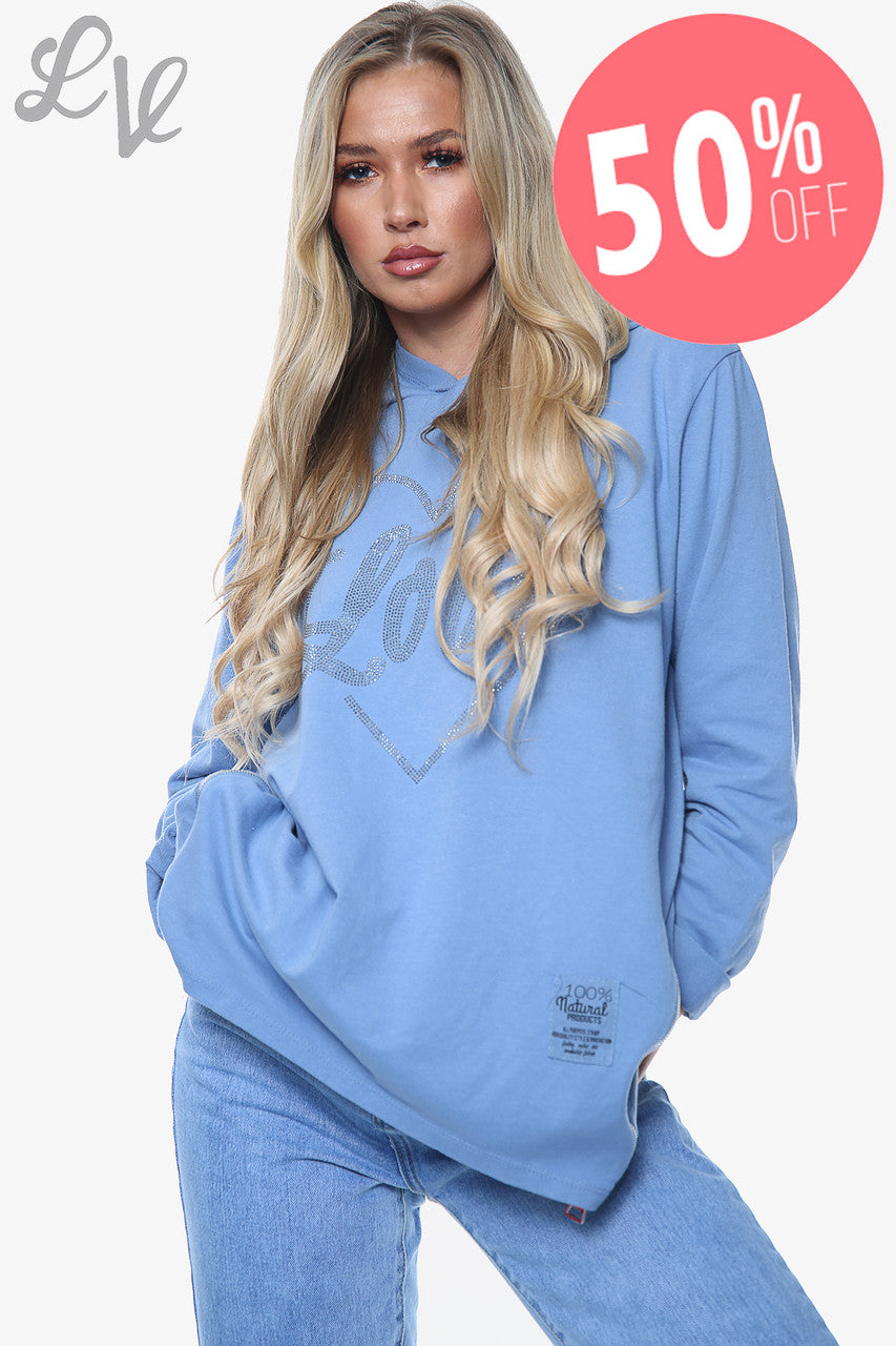 Dames Dimante Love Heart Top met capuchon Denim Stukprijs WAS €14,99 NU €7,49