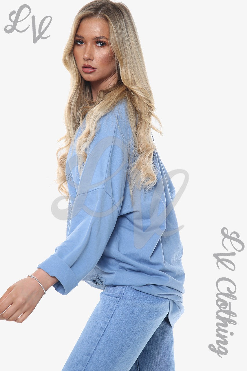 Dames Dimante Stars Sweatshirt Top Denim Stukprijs WAS €13,99 NU €6,99