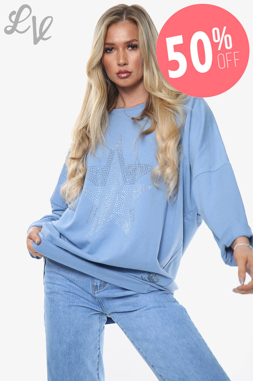 Dames Dimante Stars Sweatshirt Top Denim Stukprijs WAS €13,99 NU €6,99