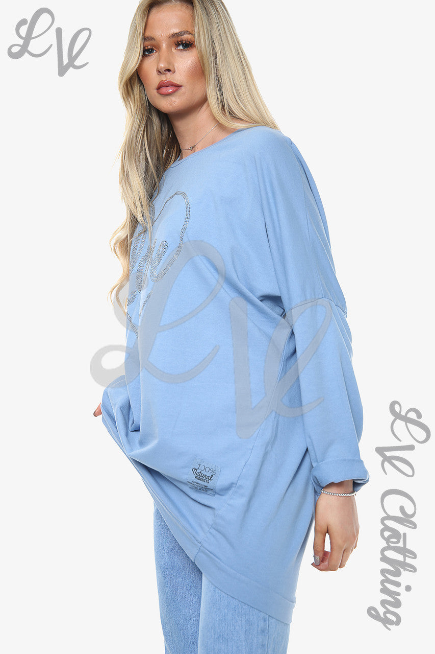 Dames Dimante Love Heart Sweatshirt Top Denim Prijs WAS € 13,99 NU € 6,99