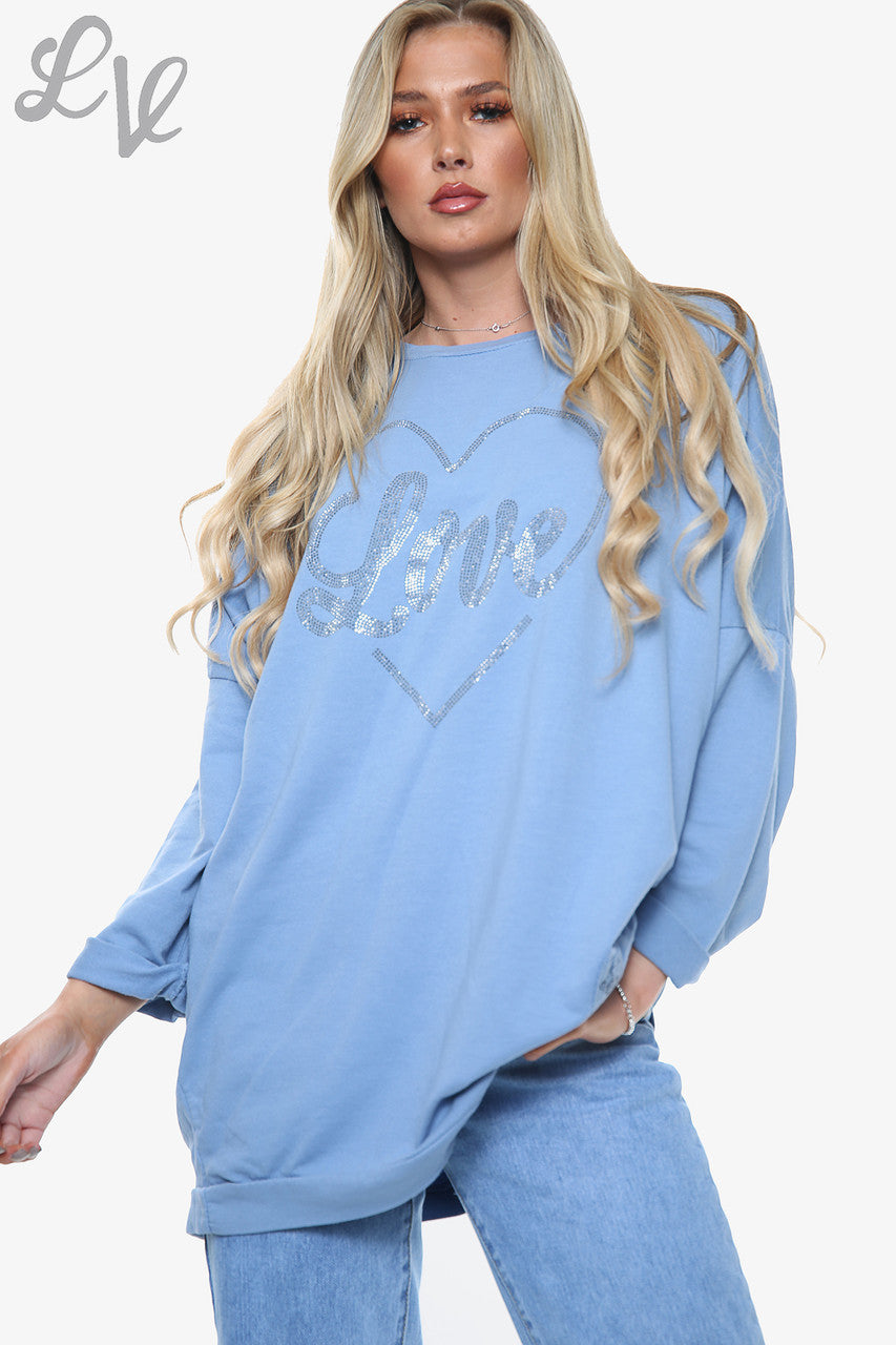 Dames Dimante Love Heart Sweatshirt Top Denim Prijs WAS € 13,99 NU € 6,99