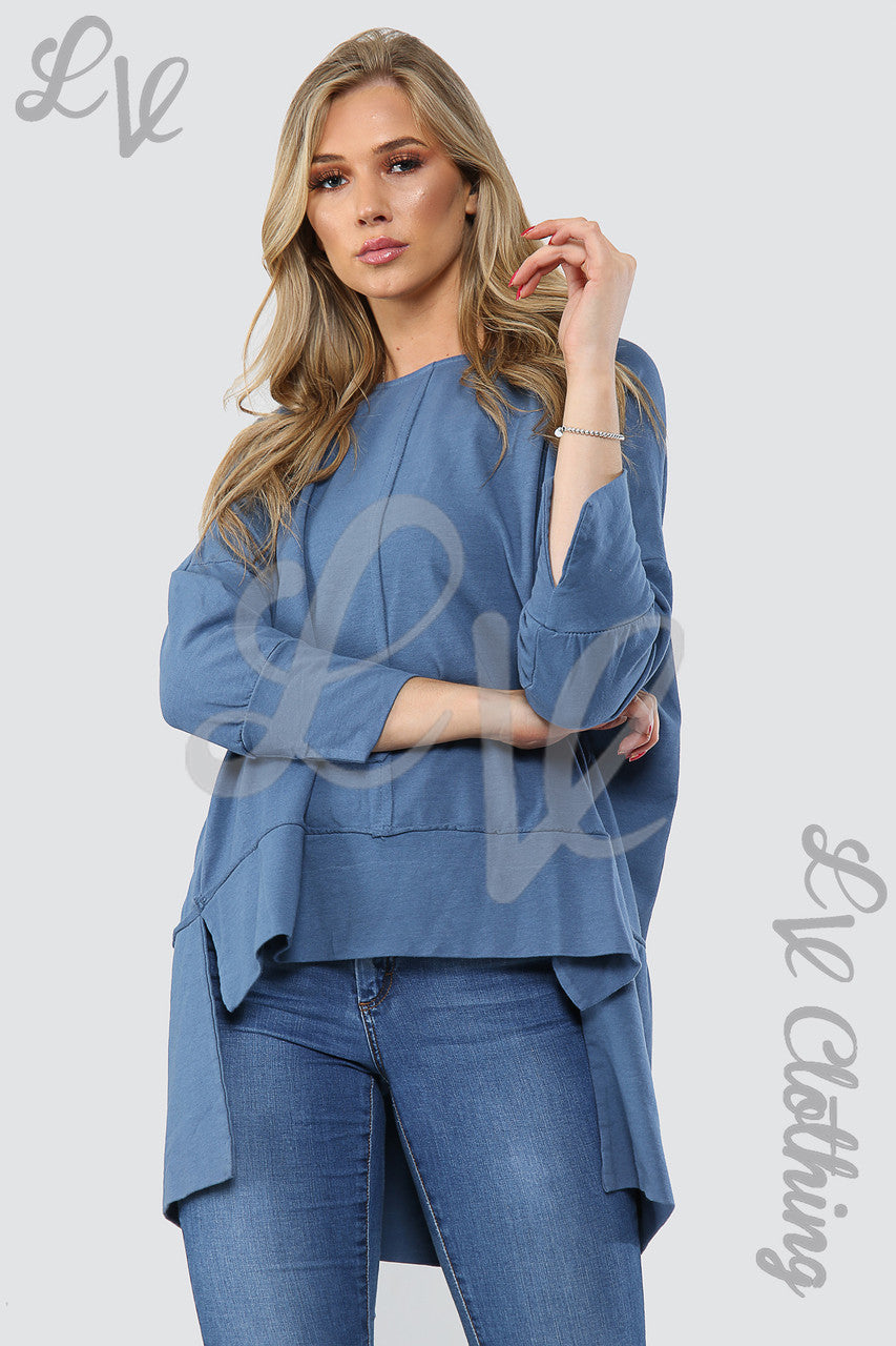Dames effen Hi Lo sweatshirt top spijkerstof Prijs per eenheid WAS £9,09
