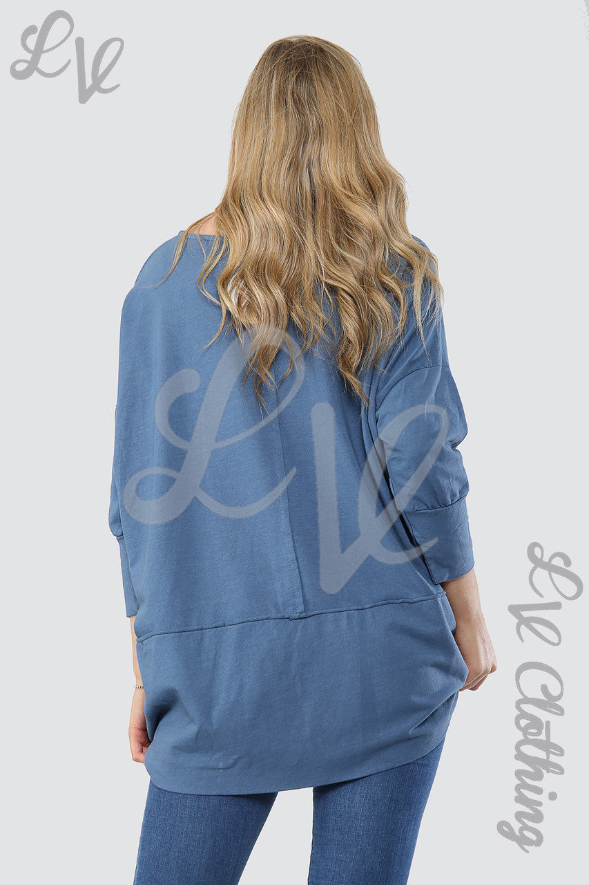Dames effen Hi Lo sweatshirt top spijkerstof Prijs per eenheid WAS £9,09
