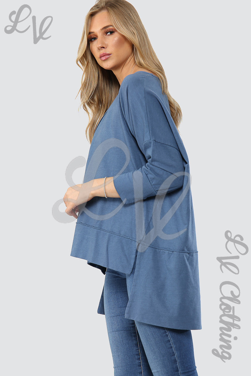 Dames effen Hi Lo sweatshirt top spijkerstof Prijs per eenheid WAS £9,09