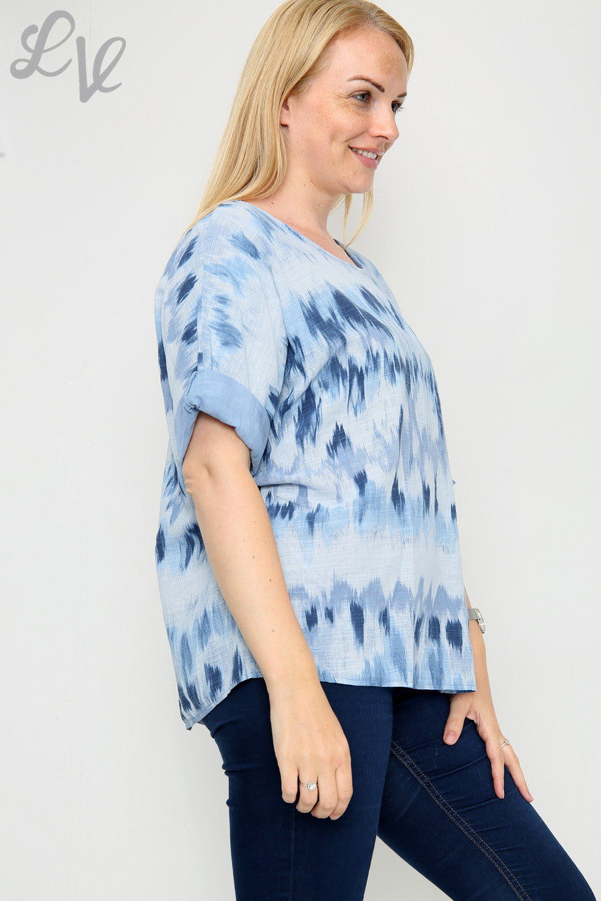 Dames Tie Dye Strepen Print Eenvoudige Top Denim Eenheidsprijs €7,99