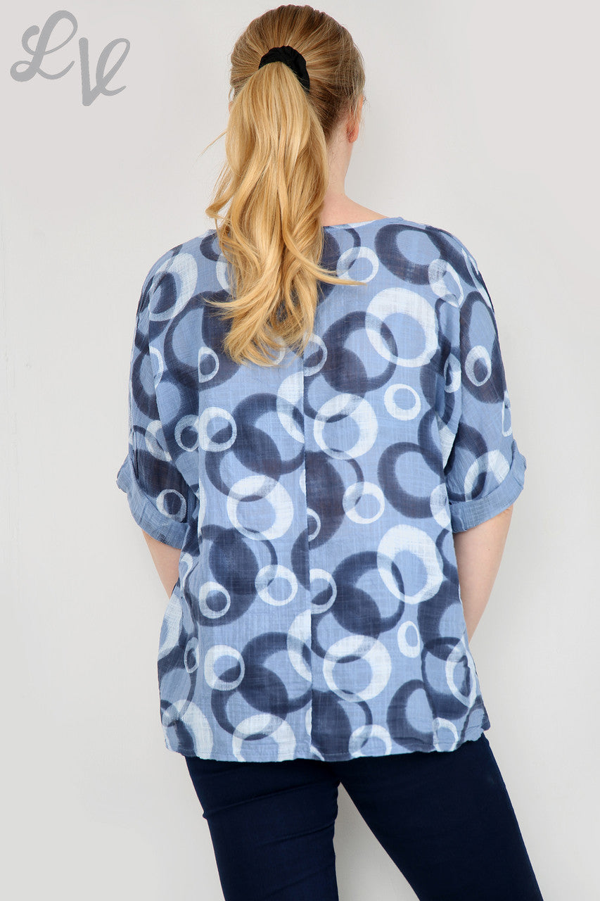 Dames Circle Shapes Print Eenvoudige Top Denim Stukprijs €6,99
