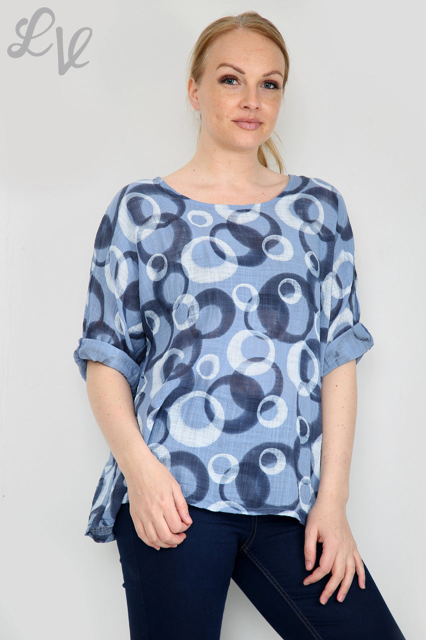 Dames Circle Shapes Print Eenvoudige Top Denim Stukprijs €6,99