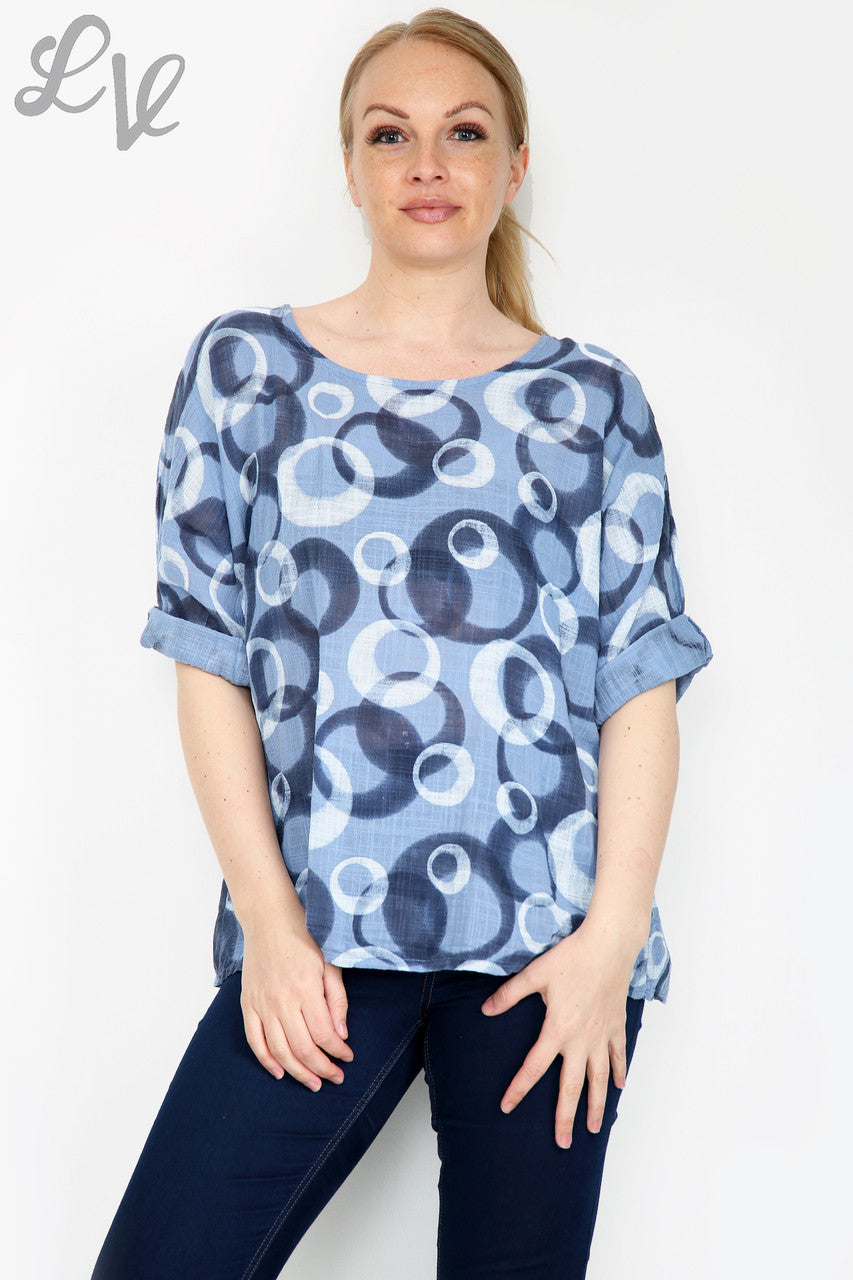 Dames Circle Shapes Print Eenvoudige Top Denim Stukprijs €6,99