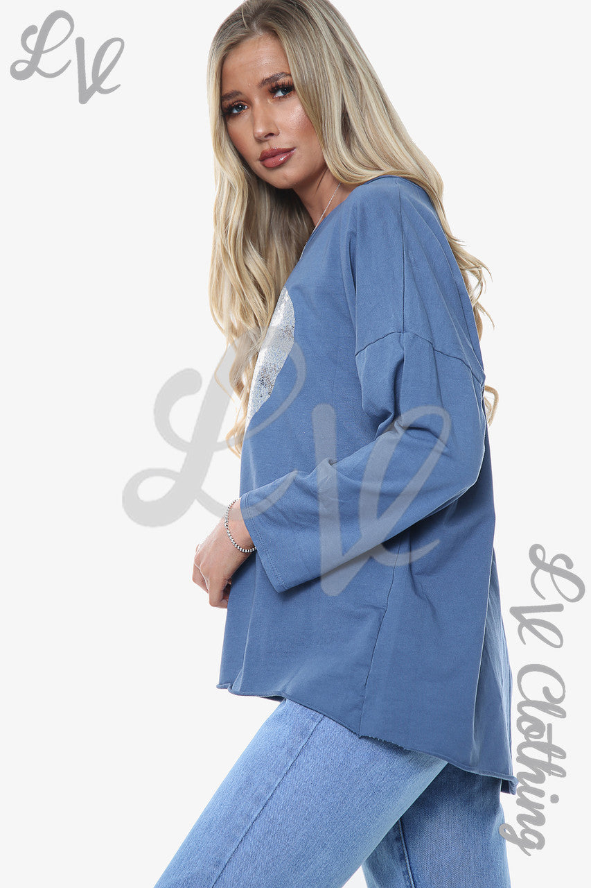 Ladies Sequin Shimmer Heart Top Denim Unit Price WAS £11.99 NOW £5.99
