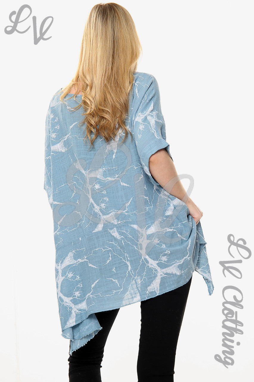 Dames marmerprint top denim stukprijs €10,99