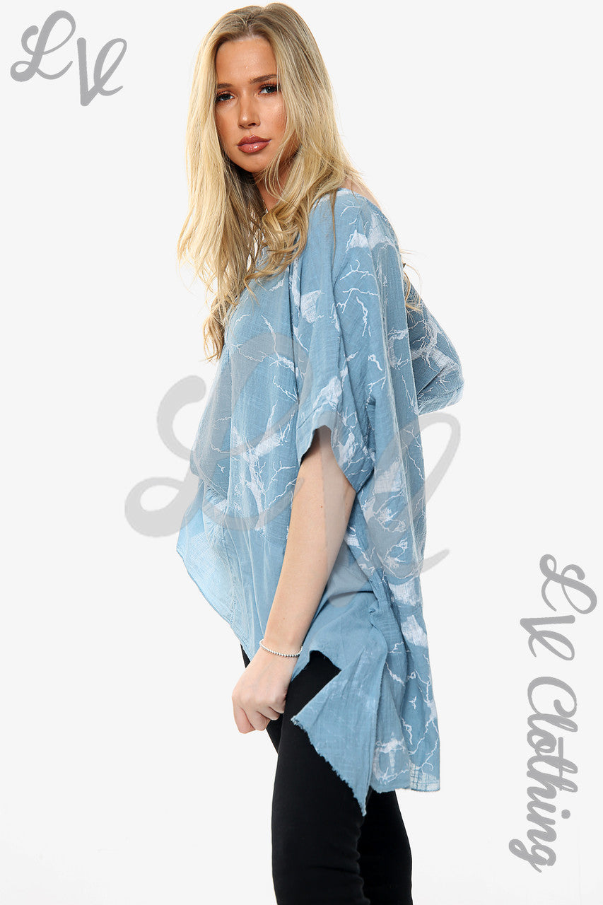 Dames marmerprint top denim stukprijs €10,99