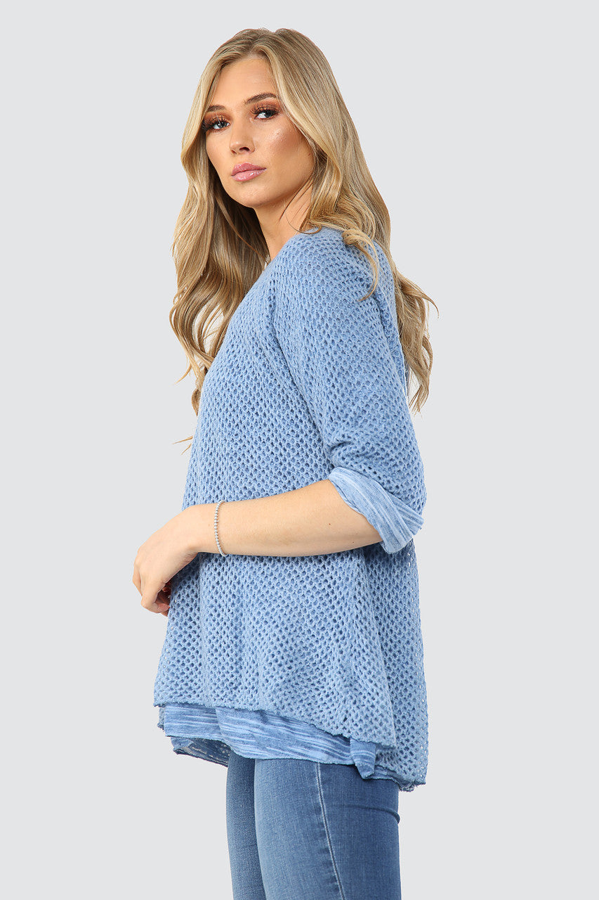 Dames Gebreide Gelaagde Trui Denim Stukprijs € 15,99