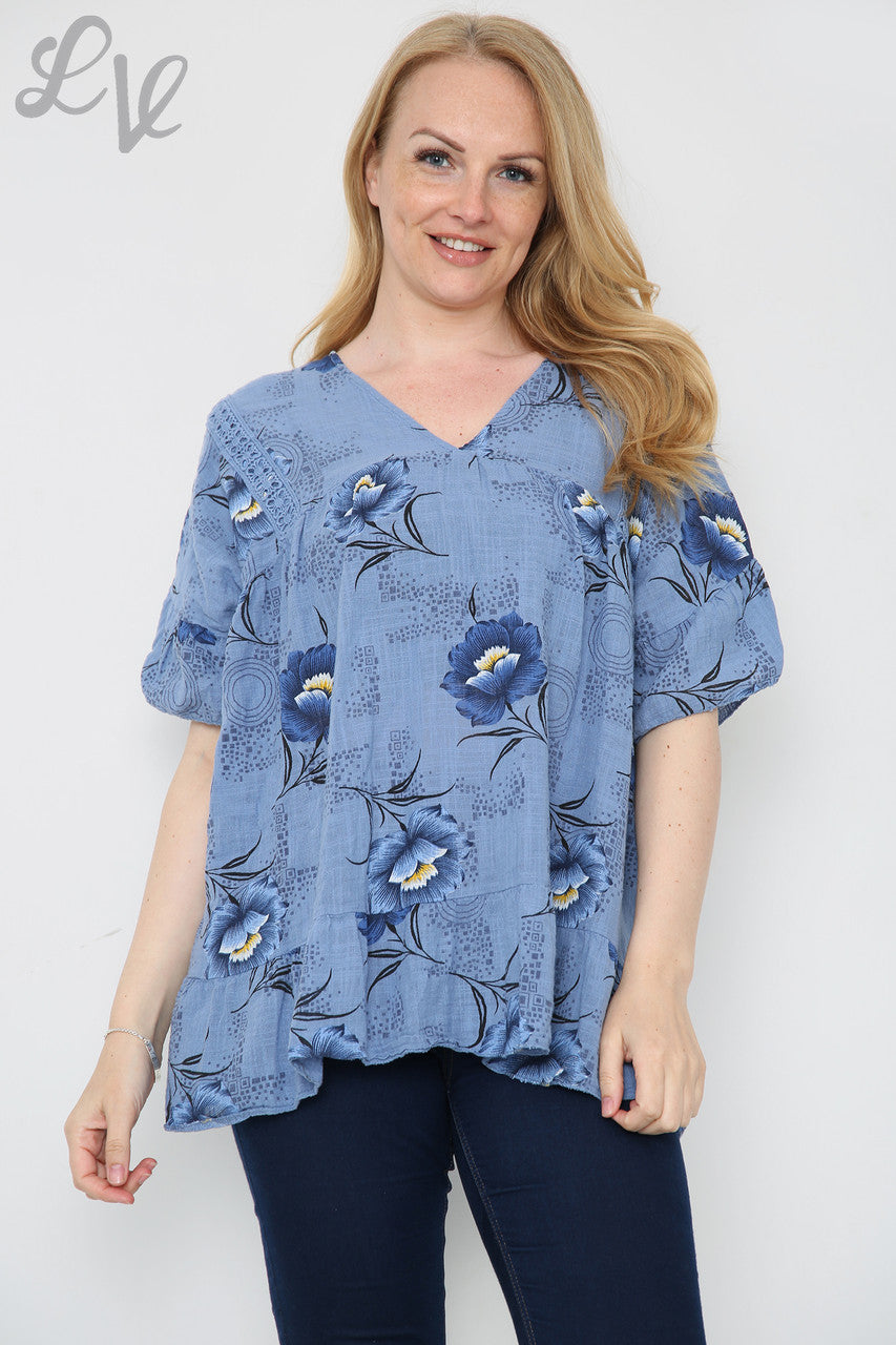 Ladies Flower Stem Print Top Denim Unit Price £7.99