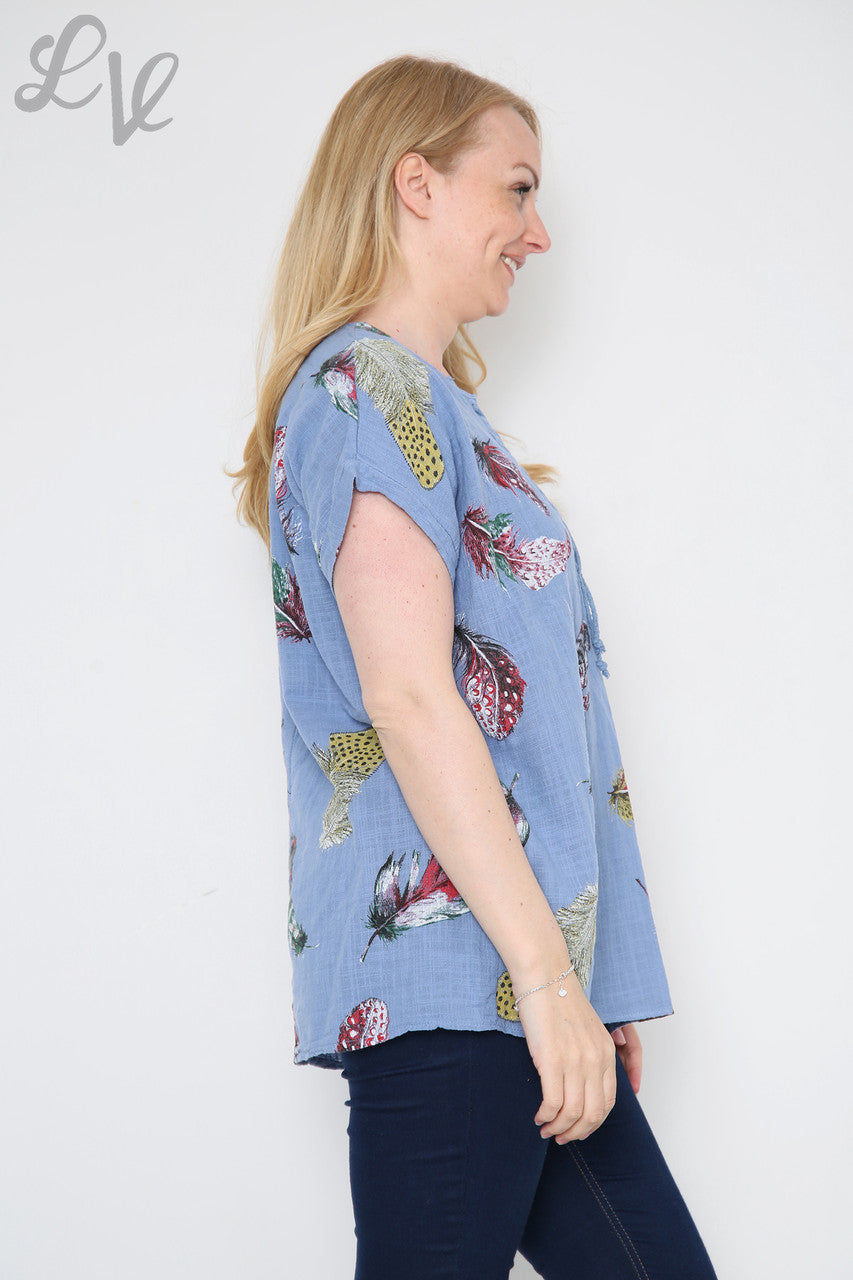 Ladies Colourful Feather Printed Top Denim Unit Price £9.99