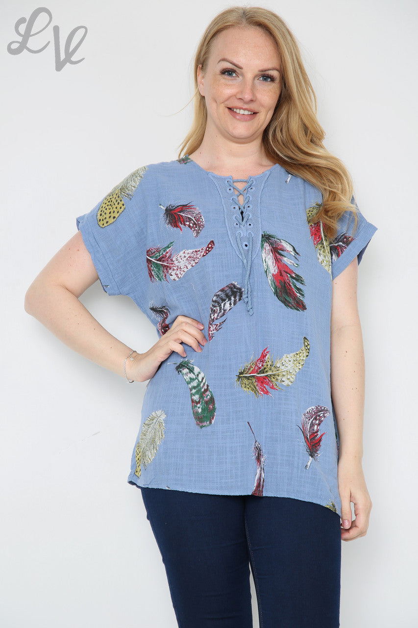 Ladies Colourful Feather Printed Top Denim Unit Price £9.99