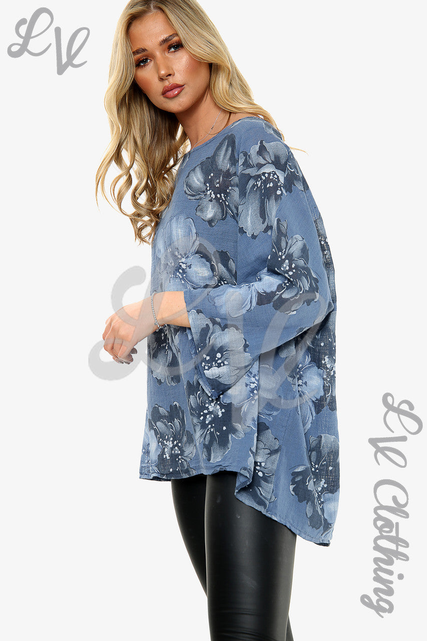 Damesbloementop met ketting en denim - Prijs per stuk €9,99