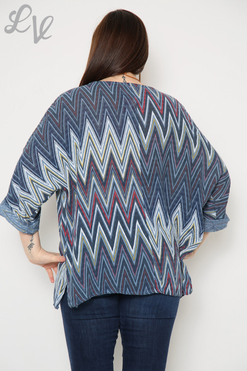 Dames Zigzag Print Top Met Ketting Denim Stukprijs € 8,99