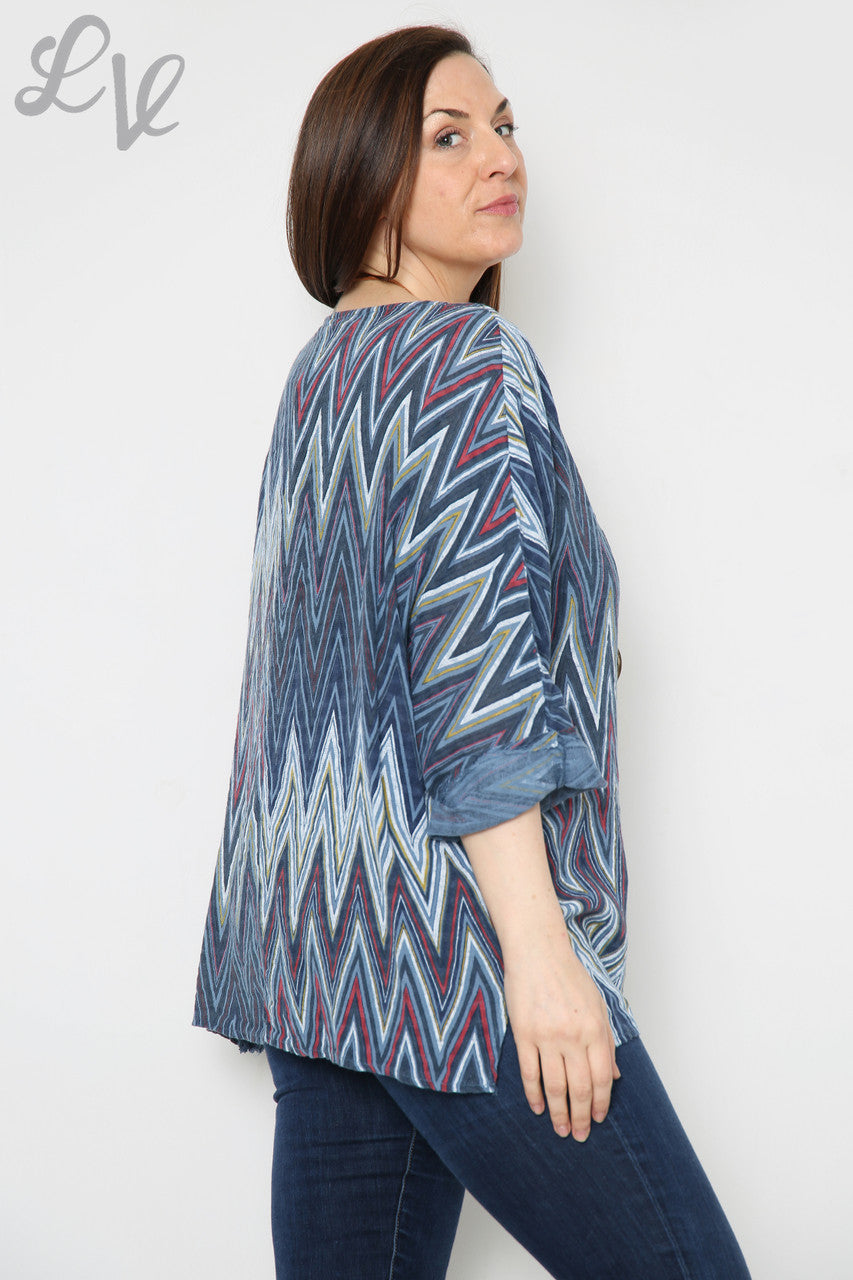 Dames Zigzag Print Top Met Ketting Denim Stukprijs € 8,99