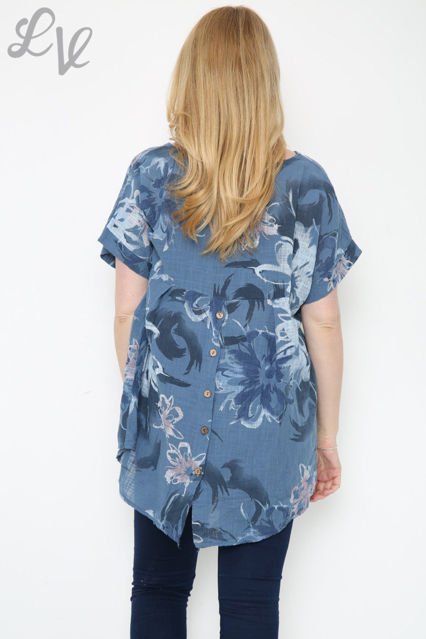 Dames Bloemen Abstracte Print Top Denim