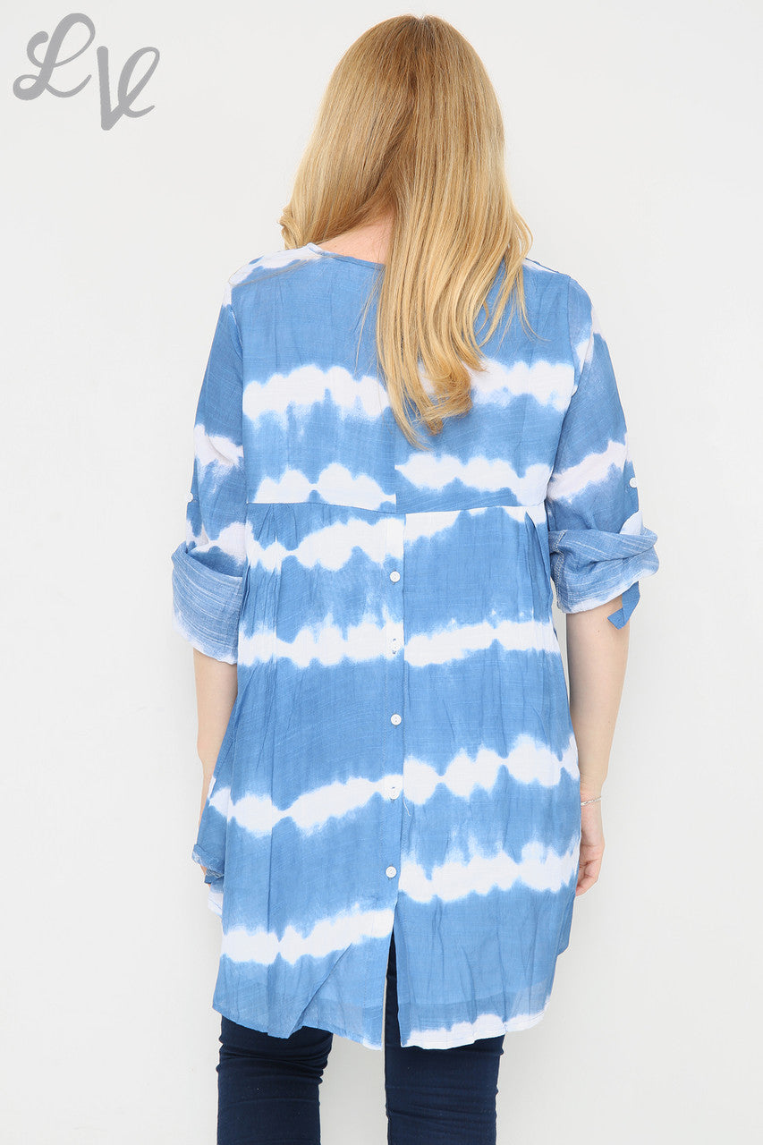 Ladies Tie Dye Print Tunic With Button Back Detail Blue Unit Price £9.99