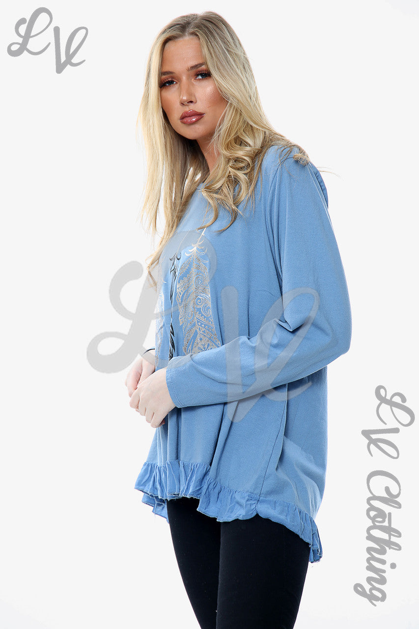 Dames Top met Verenprint Grafische Jeansstukprijs WAS €10,99 NU €5,49