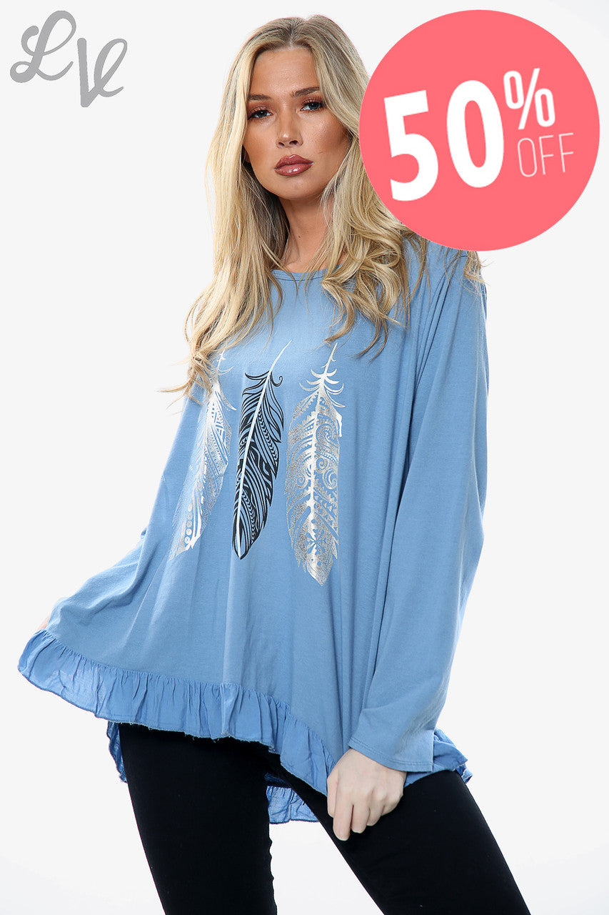Dames Top met Verenprint Grafische Jeansstukprijs WAS €10,99 NU €5,49