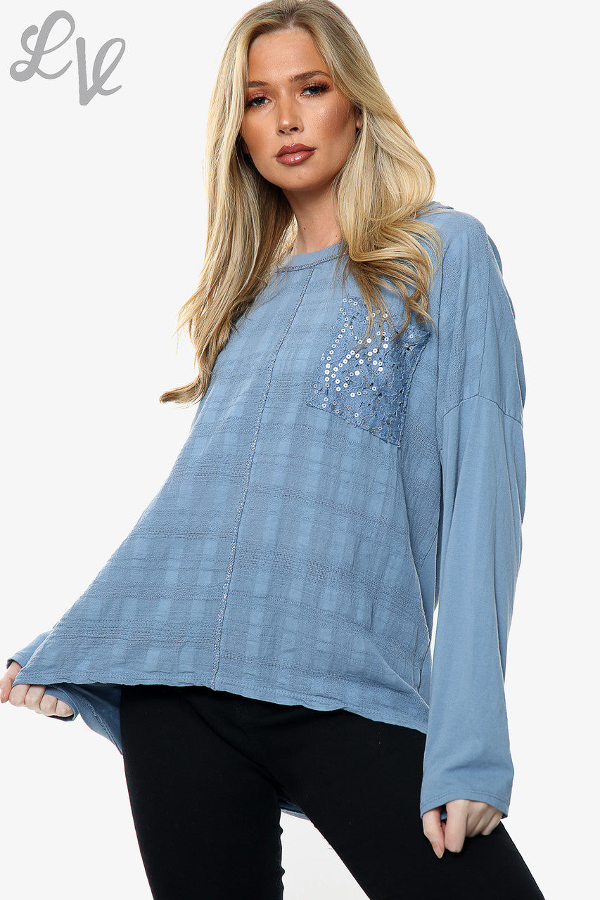 Ladies Sequin Embroidered Pocket Top Denim Unit Price £10.99