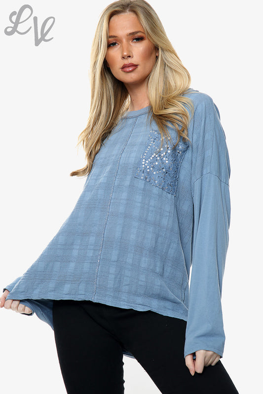 Ladies Sequin Embroidered Pocket Top Denim Unit Price £10.99