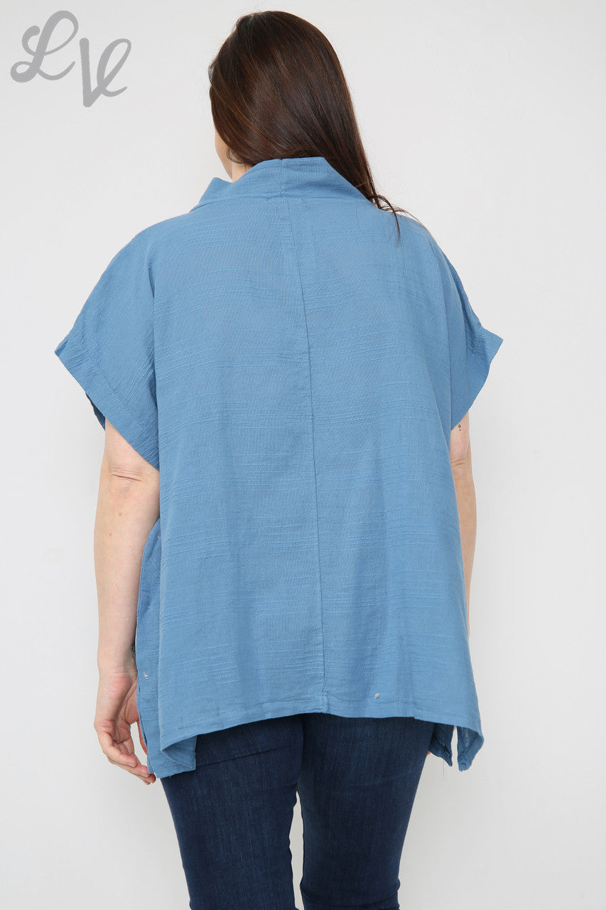 Dames Linnen Top met Knopen aan de Zijkant Denim Stuksprijs €9,99