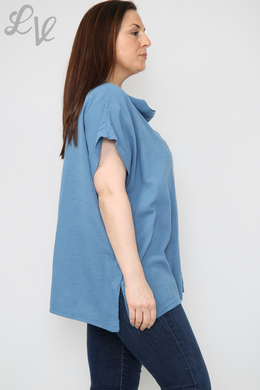 Dames Linnen Top met Knopen aan de Zijkant Denim Stuksprijs €9,99