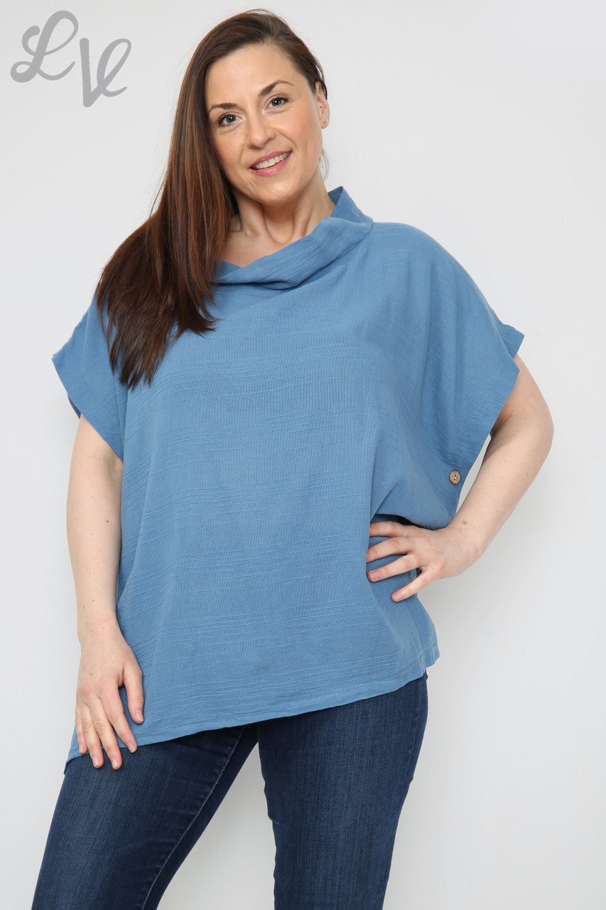 Dames Linnen Top met Knopen aan de Zijkant Denim Stuksprijs €9,99