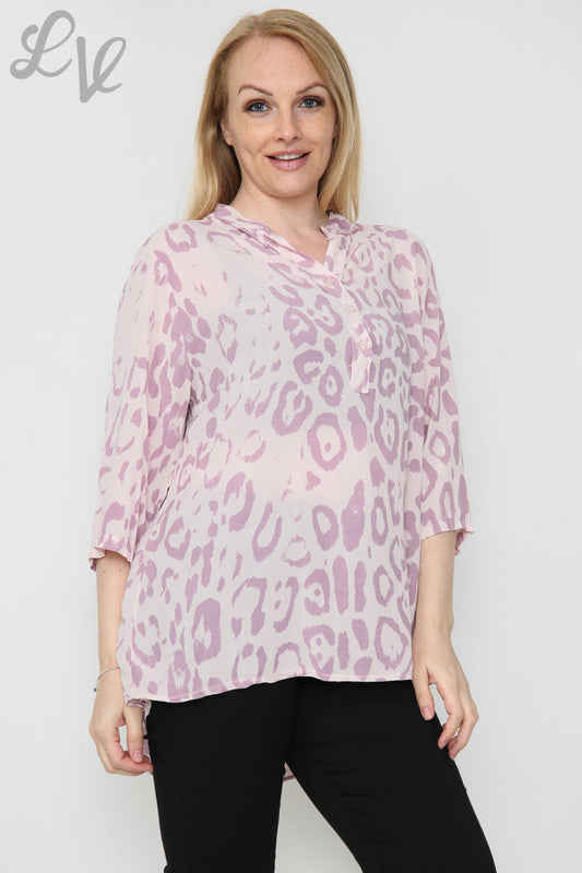 Ladies Animal Print Blouse Dusty Pink Unit Price £8.99