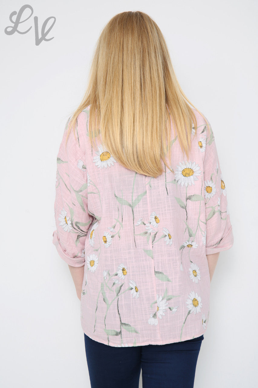 ROZE TOP MET MADELIEFJESPRINT