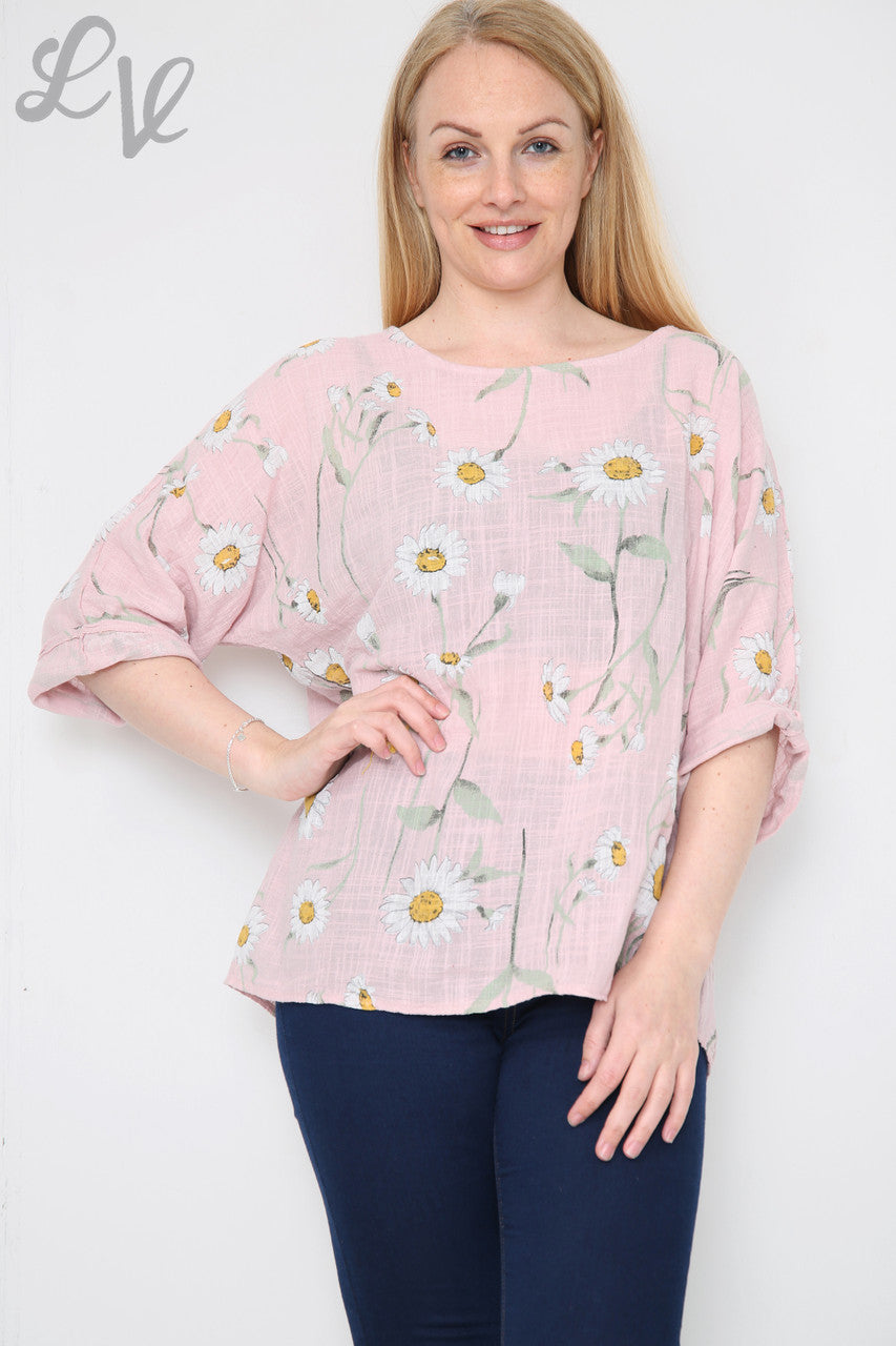 ROZE TOP MET MADELIEFJESPRINT
