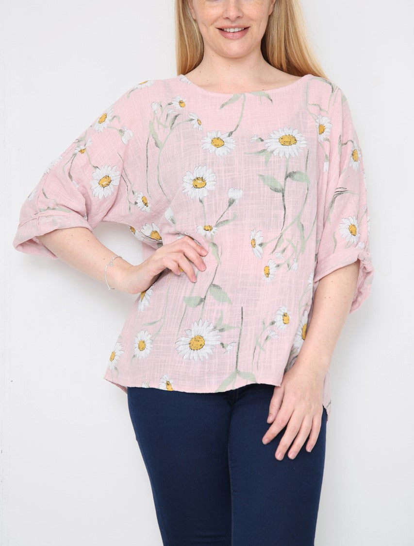 ROZE TOP MET MADELIEFJESPRINT