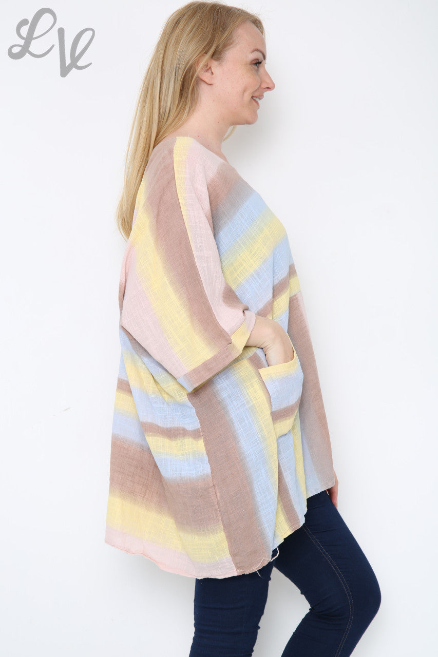 Dames Ombre Kleurrijke Vleermuismouw Top Dusty Roze Stukprijs € 10,99