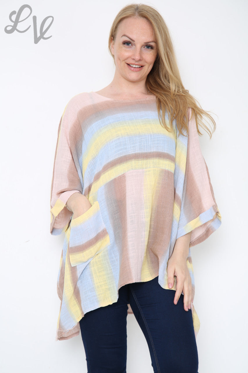 Dames Ombre Kleurrijke Vleermuismouw Top Dusty Roze Stukprijs € 10,99