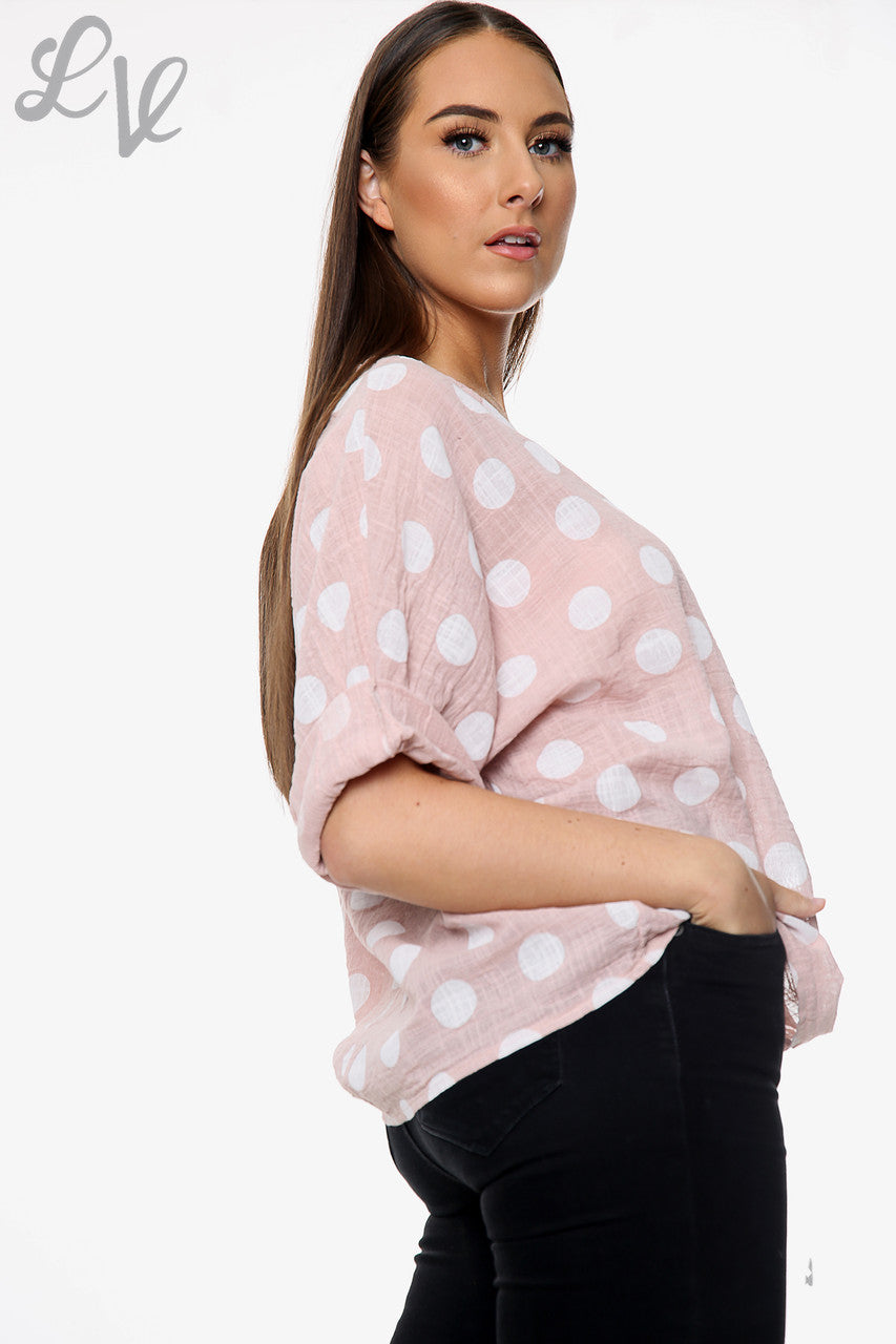 Ladies Polka Dot Simple Top Dusty Pink Unit Price £7.99