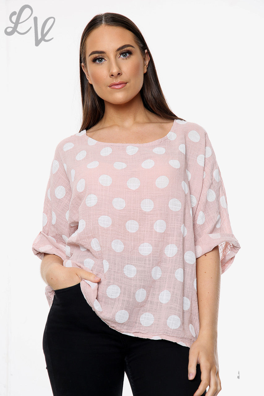 Ladies Polka Dot Simple Top Dusty Pink Unit Price £7.99
