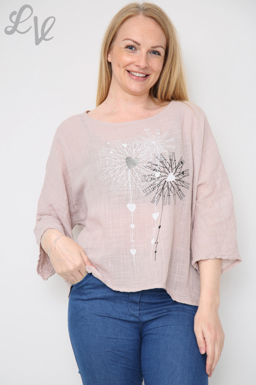 Dames Paardenbloem Hart Top Dusty Pink Prijs per stuk € 7,99