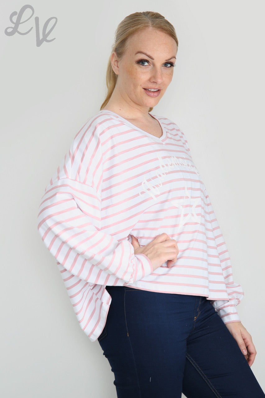 Dames Mademoiselle Sterren T-shirt Dusty Pink Stukprijs WAS £9.99 NU £5