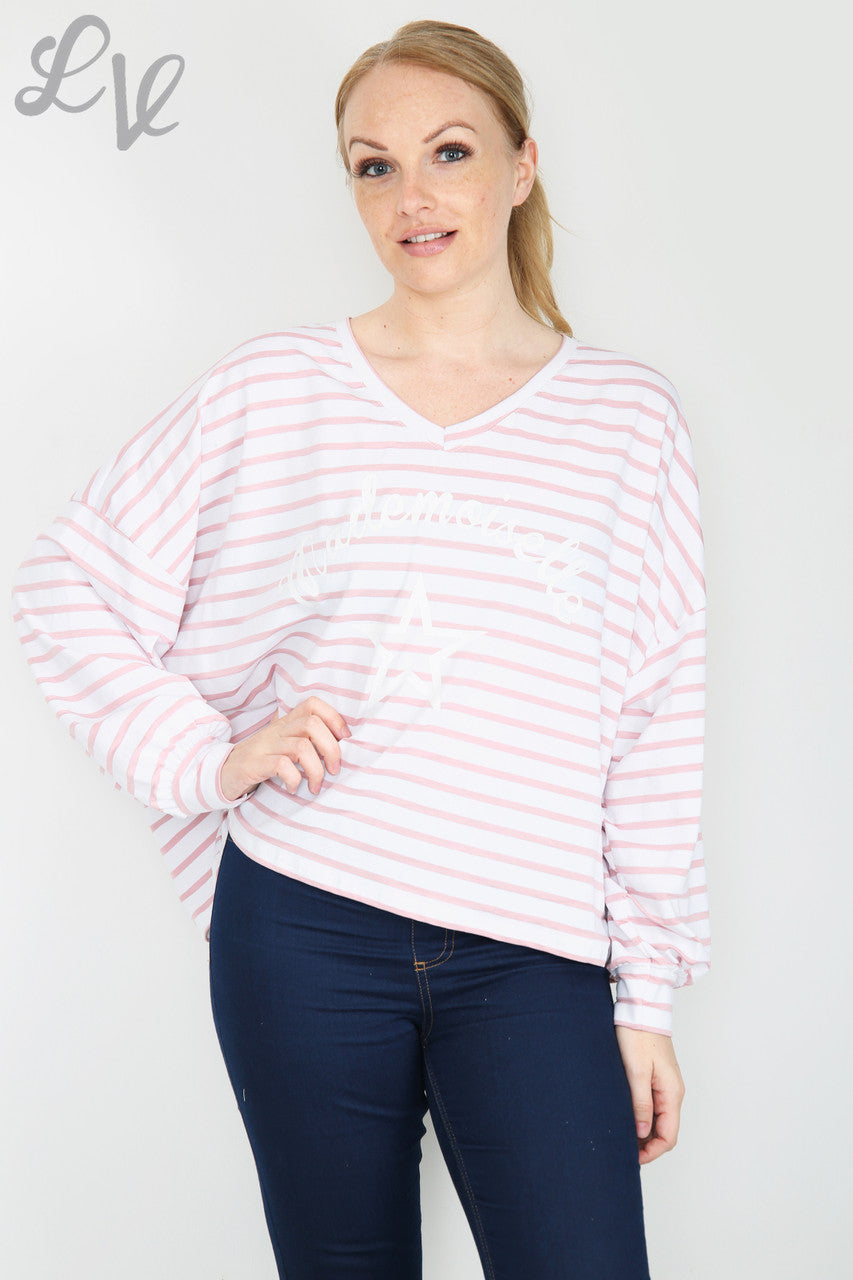 Dames Mademoiselle Sterren T-shirt Dusty Pink Stukprijs WAS £9.99 NU £5