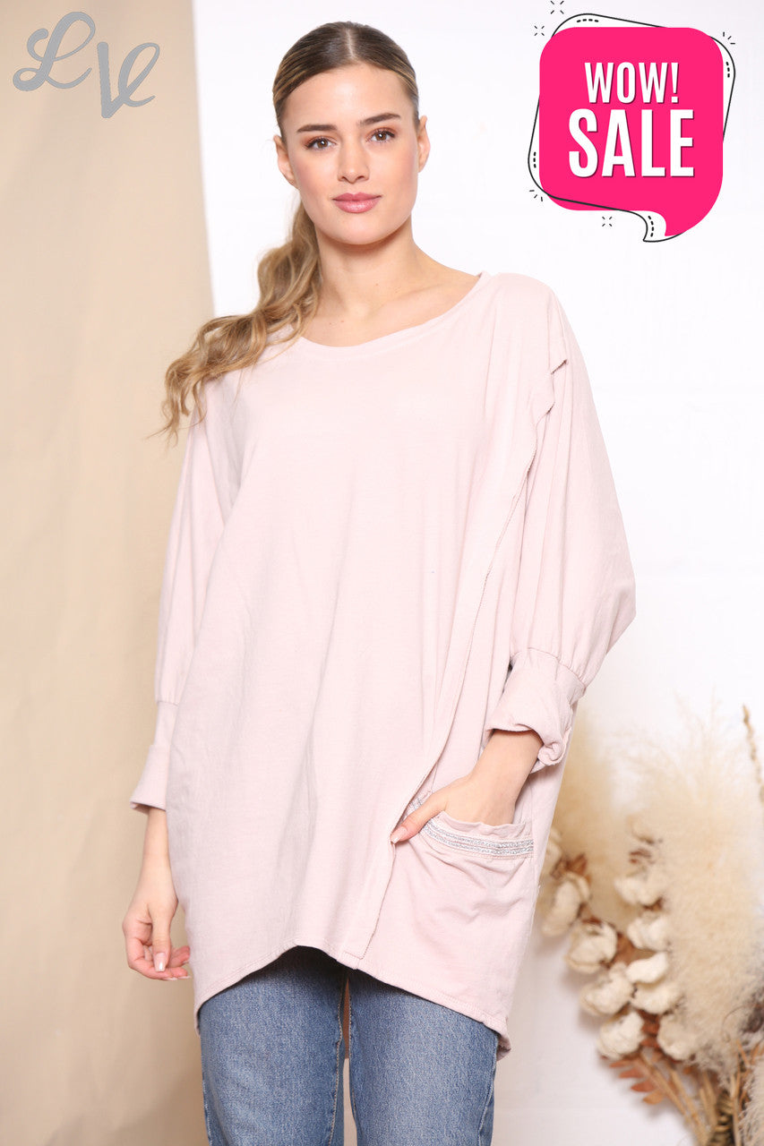 Glitter Sweatshirt Met Zak Dames Dusty Pink